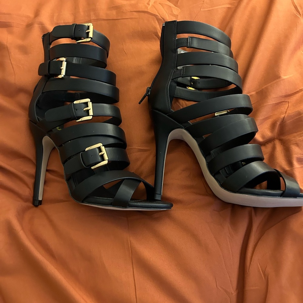 Andis Black Stiletto Heels with Strappy Design